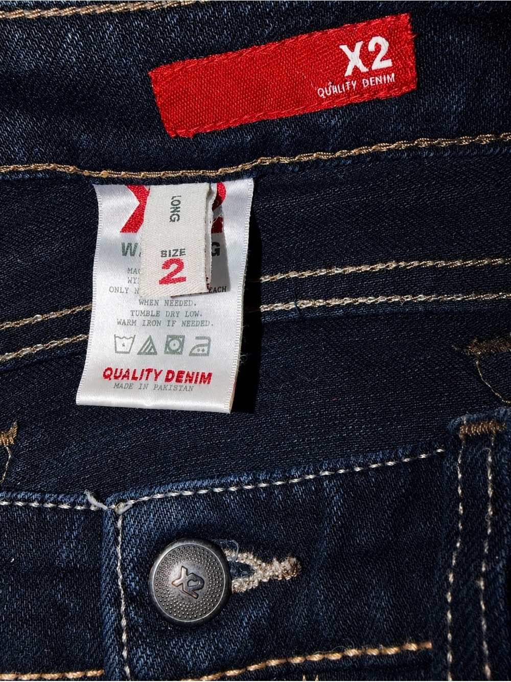 Express X2 Vintage Y2K Low Rise Straight Leg Stretch Jeans Dark Wash, 2 LONG - Picture 12 of 16